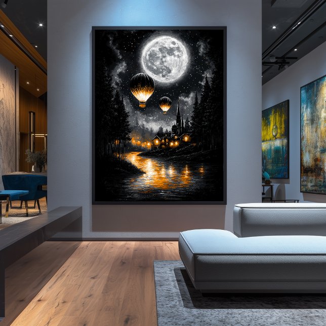 Póster Vuelo iluminado por luna encantado - Globo de aire (Subido por el creador)