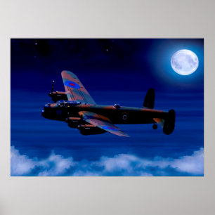 Póster Vuelo nocturno del bombardero de Lancaster
