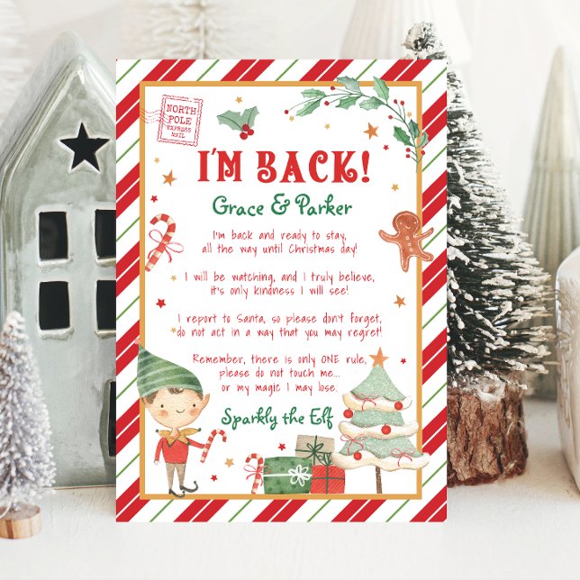 Póster Vuelvo la bienvenida Navidades de vuelta carta Elf (I'm Back Christmas Elf Letter that is editable, personalized letter from your Elf. Print at home.)