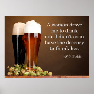 Póster W.C. Cita de la cerveza de los campos