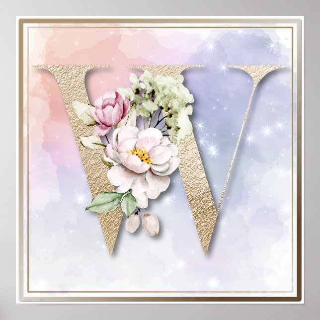 Póster W Monograma Rosa Blanca (Frente)