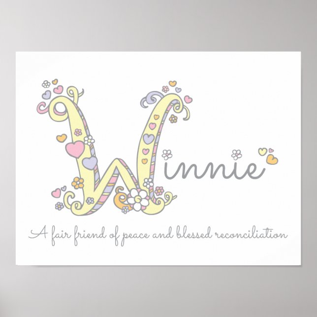 Póster W para Winnie nombre de dibujo de doodle inicial (Frente)