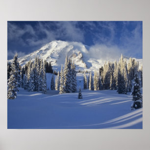 Póster WA, Monte Rainier NP, el monte Rainier y el paraí