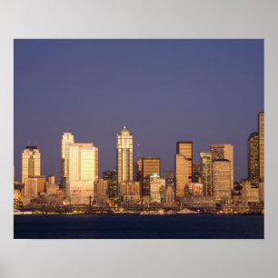 Póster WA, Seattle, el perfil aéreo de Seattle y Elliott