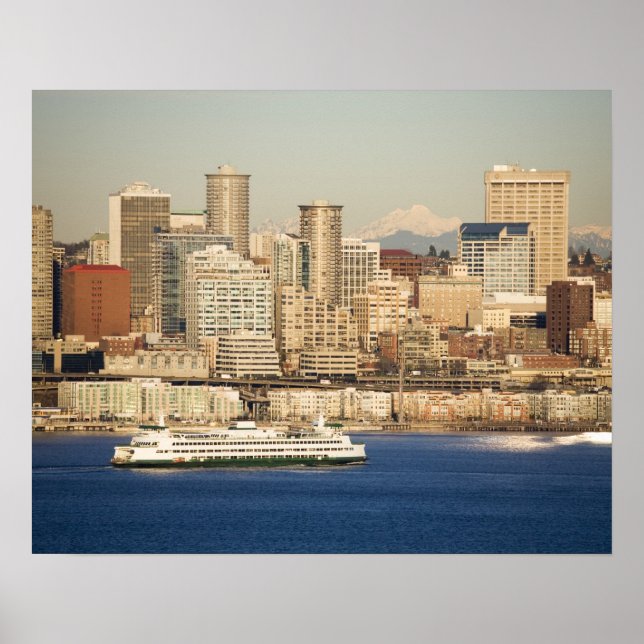 Póster WA, Seattle, horizonte de Seattle y bahía de Ellio (Frente)