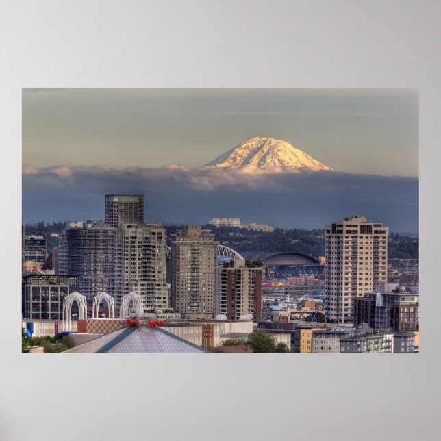 Póster WA, Seattle, Mount Rainier desde el parque Kerry (Frente)