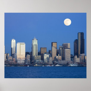 Póster WA, Seattle, Seattle skyline and Elliott Bay 2