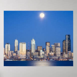 Póster WA, Seattle, Seattle skyline and Elliott Bay 3