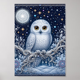 Póster Wächterin der Winternacht – Schneeeule unter Stern