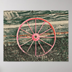 Póster Wagon Wheel Red Country Rustic Vintage