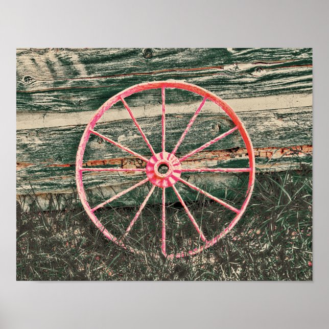 Póster Wagon Wheel Red Country Rustic Vintage (Frente)