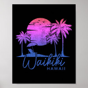Póster Waikiki Beach Hawaii Surf Vintage Sunset Surfer