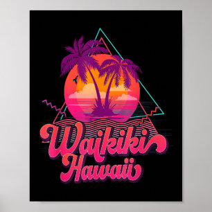 Póster Waikiki Beach Vacation Hawaii Surf Sunset Surfer R