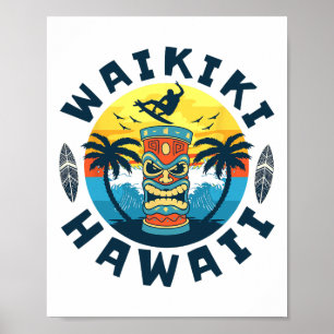 Póster Waikiki Hawái Playa Surfing Vacaciones de Verano P
