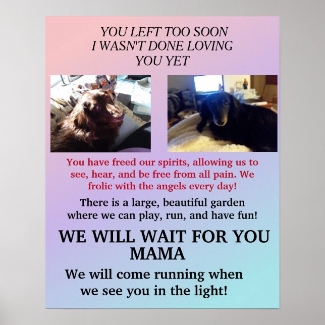 Póster Wait for Mama, I wasn't done loving you Memorial (Frente)