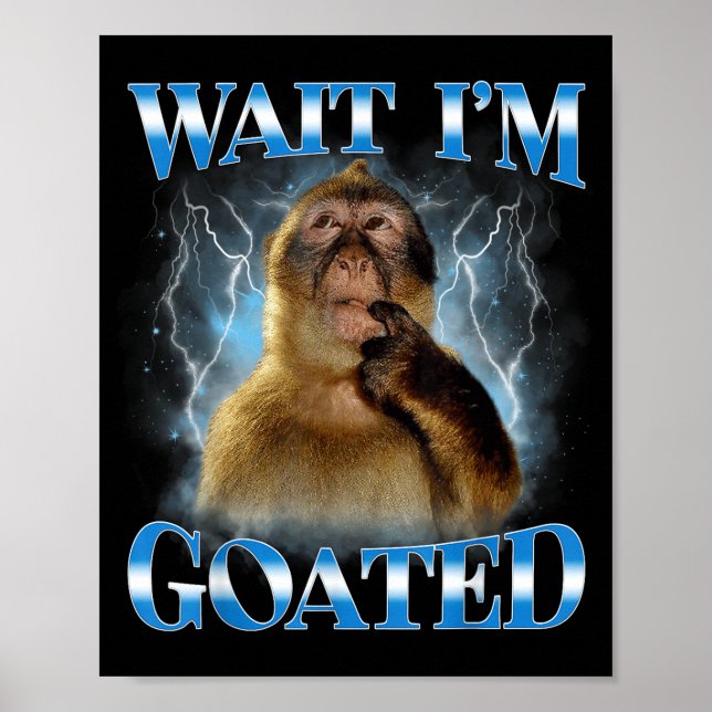 Póster Wait I'm Goated Funny Thinking Monkey Meme Brainro (Frente)