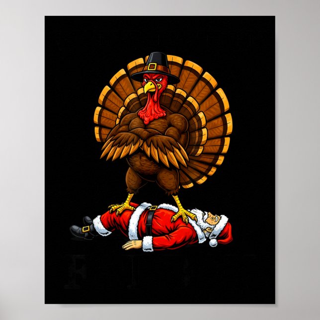 Póster Wait Your Turn Fat Boy Turkey And Santa Sign  (Frente)