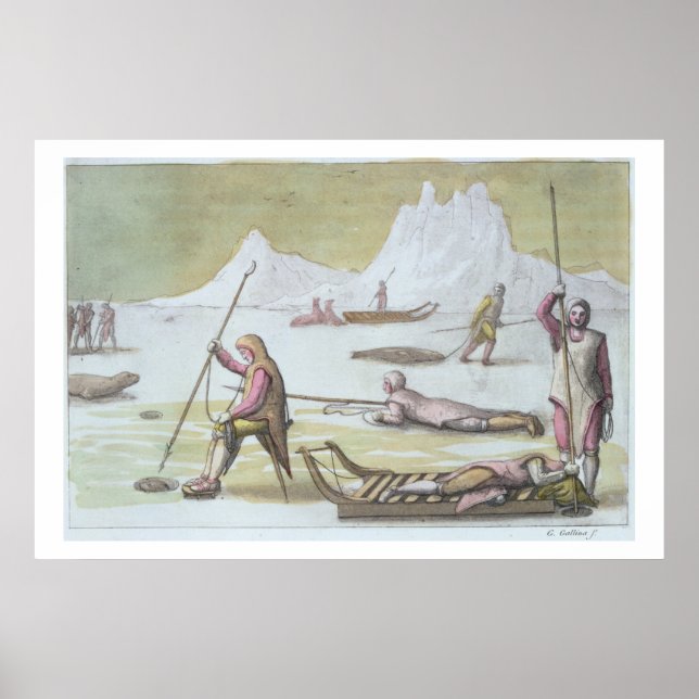 Póster Waiting on the Ice, detail from Seal Hunting (colo (Frente)