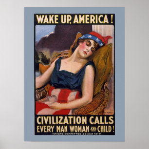 Póster Wake Up America 1917 Vintage Lady Liberty Poster