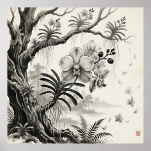 Póster Waling-Waling — Reina Orquídea de Filipinas Sumi-e