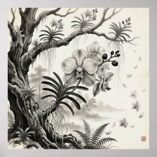 Póster Waling-Waling — Reina Orquídea de Filipinas Sumi-e