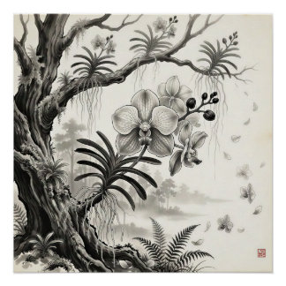 Póster Waling-Waling — Reina Orquídea de Filipinas Sumi-e