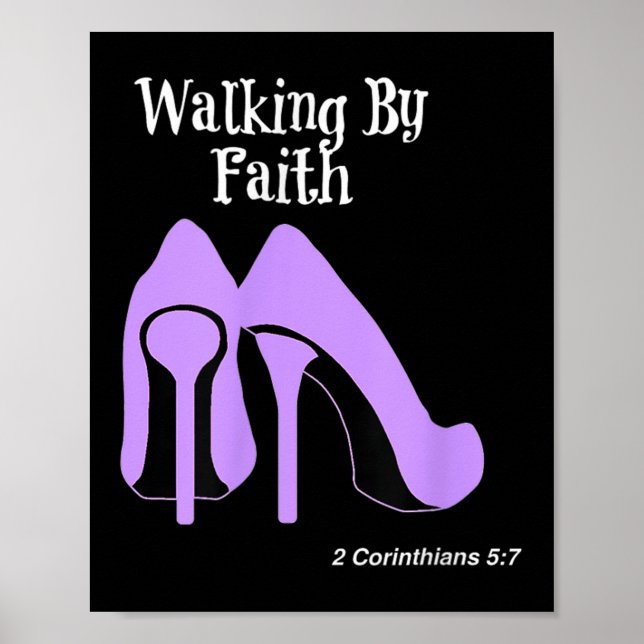 Póster Walk By Faith Graphic Christian Design With Purple (Frente)