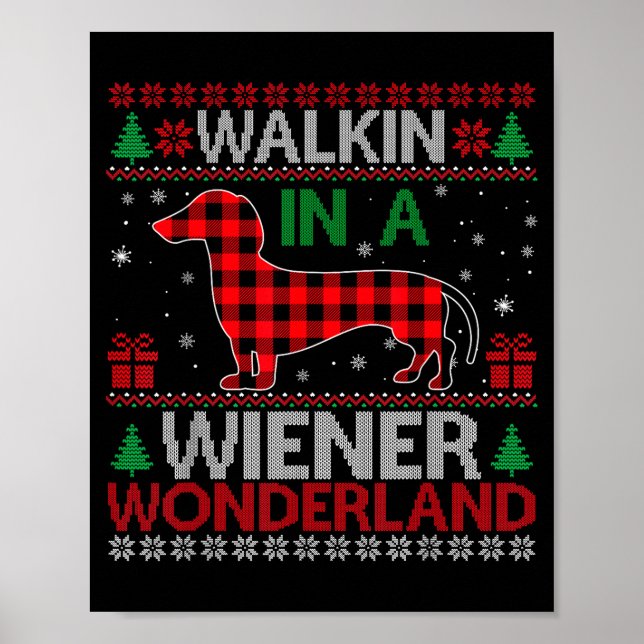Póster Walking In A Wiener Wonderland Funny Dachshund Chr (Frente)
