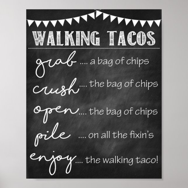 Póster Walking Tacos Party Sign (Frente)