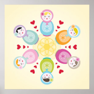 Póster WALL ART : muñecas babushka - mandala