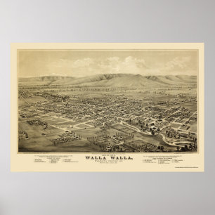 Póster Walla Walla, WA Panoramic Map - 1876