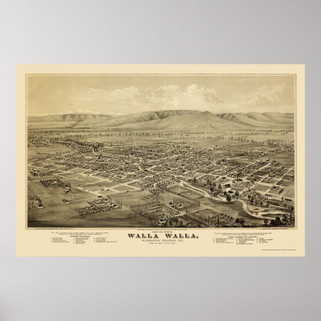 Póster Walla Walla, WA Panoramic Map - 1876 (Frente)