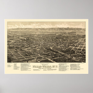 Póster Walla Walla, WA Panoramic Map - 1884