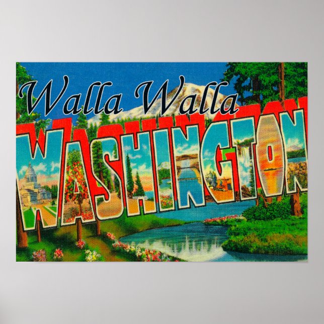 Póster Walla Walla, Washington - Escenas de letras grande (Frente)