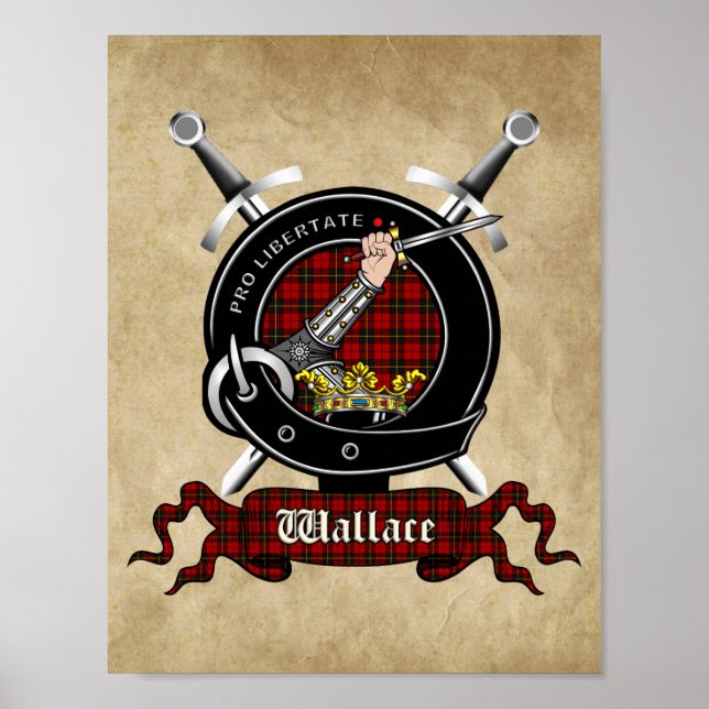 Póster Wallace Clan Badge y Tartan 8.5x11 Poster (Frente)