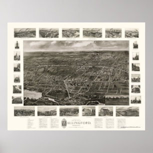 Póster Wallingford, CT Panoramic Map - 1905