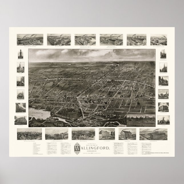 Póster Wallingford, CT Panoramic Map - 1905 (Frente)