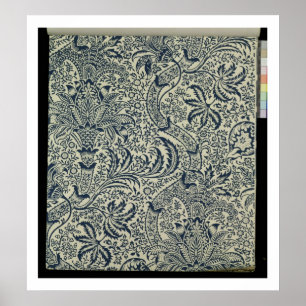 Póster Wallpaper with navy blue seaweed style design