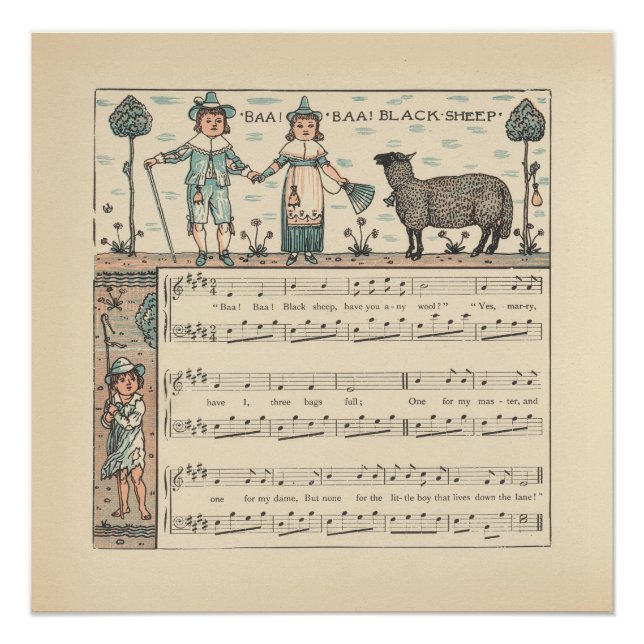Póster Walter Crane Baa Baa Oveja Negra Rima Infantil (Anverso)