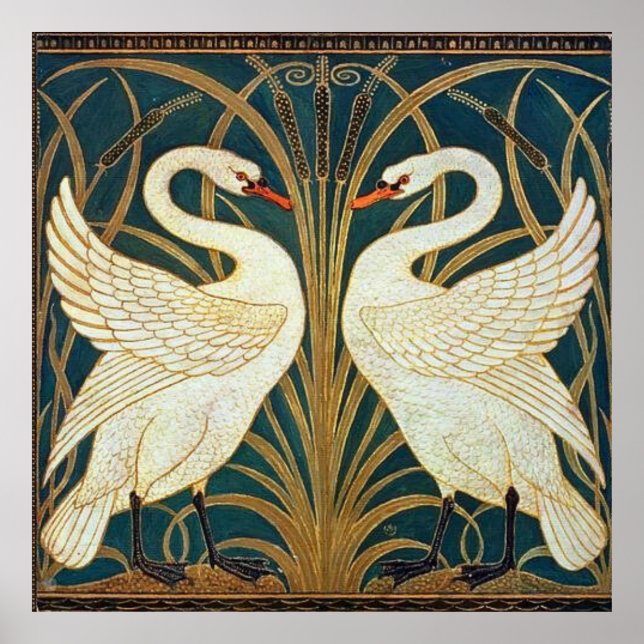 Póster Walter Crane Swan, Rush E Iris Art Nouveau (Frente)
