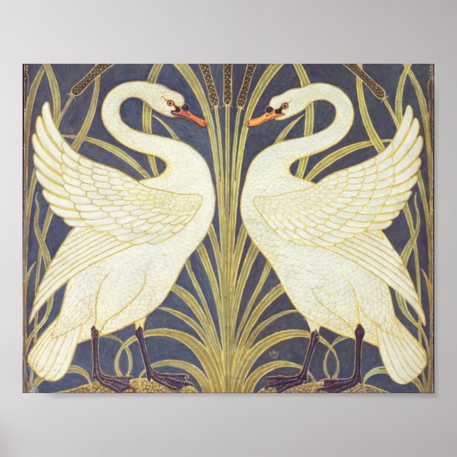 Póster Walter Crane Swan, Rush E Iris Art Nouveau (Frente)