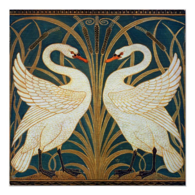 Póster Walter Crane Swan, Rush E Iris Art Nouveau (Anverso)
