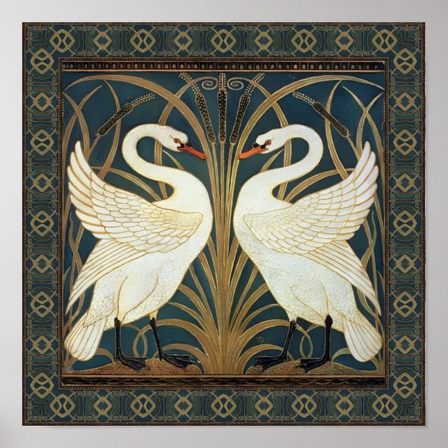 Póster Walter Crane Swan, Rush E Iris Art Nouveau (Frente)