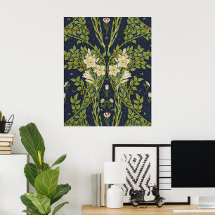 Póster Walter Crane Vintage Navy Patrón de Lirio Blanco