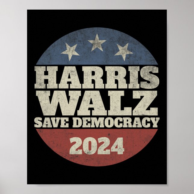 Póster Waltz 2024 Save Democracy Shirt Retro Button Elect (Frente)