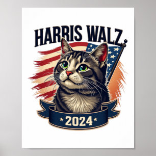 Póster Walz 2024 Funny Cat Kamala Harris Tim Walz