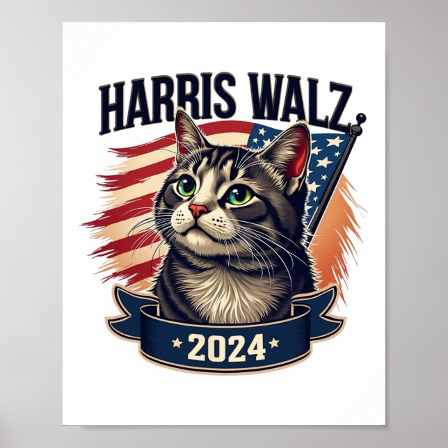 Póster Walz 2024 Funny Cat Kamala Harris Tim Walz (Frente)