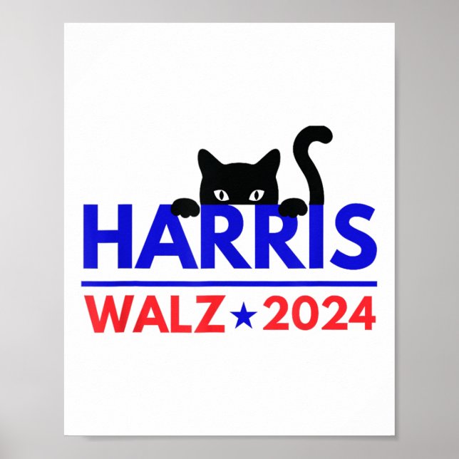 Póster Walz 2024 Gato Divertido Elección Kamala Harris Ti (Frente)