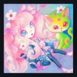 Póster Wamono Chica japonés con Kawaii Kitten ~<br><div class="desc">Una pintura original en acrílico titulada: "Sweet Kitty Time". Una linda chica japonesa con el pelo rosado, vestida al estilo Wamono, descansa con su gatito mágico kawaii , que es amarillo con estrellas rosas sobre él. Arte original © por Angela Flemming. Todos Los Materiales Contenidos No Podrán Ser Reproducidos, Copiados,...</div>