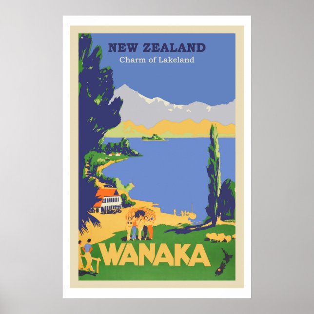 Póster Wanaka, New Zealand Vintage Travel (Frente)